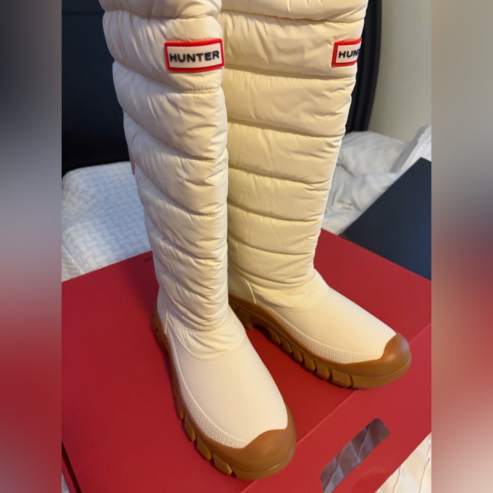Hunter Cream Quilted Winter Boots